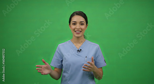 Woman doctor speaking against green screen