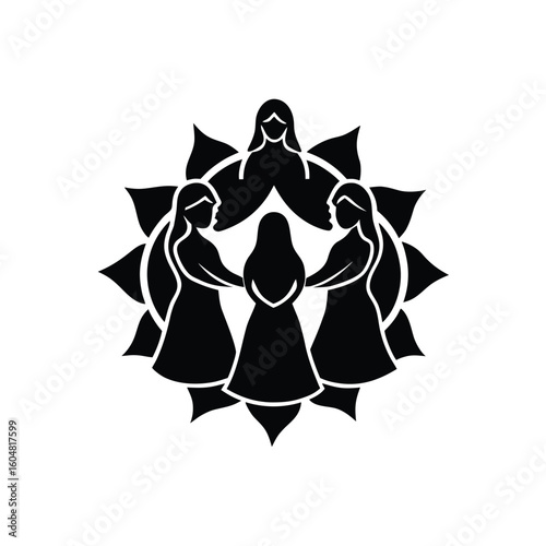 Silhouette logo diverse women holding hands in circle girls female