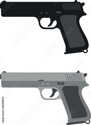 Modern handguns black and silver pistols
