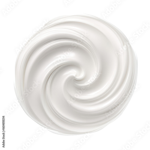 Top view of a creamy white swirl of yogurt or whipped cream isolated on transparent background