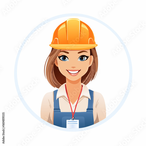 Smiling Engineer: A confident female engineer, adorned in an orange hard hat and work attire, radiates approachability. Depicting professionalism in engineering. 