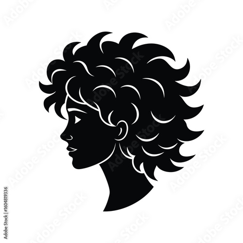 Silhouette profile a woman with voluminous curly hair female head