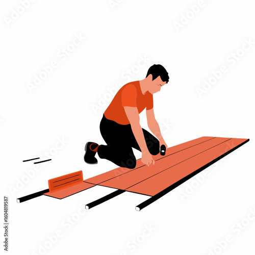 Man installing wooden flooring in home renovation concept  