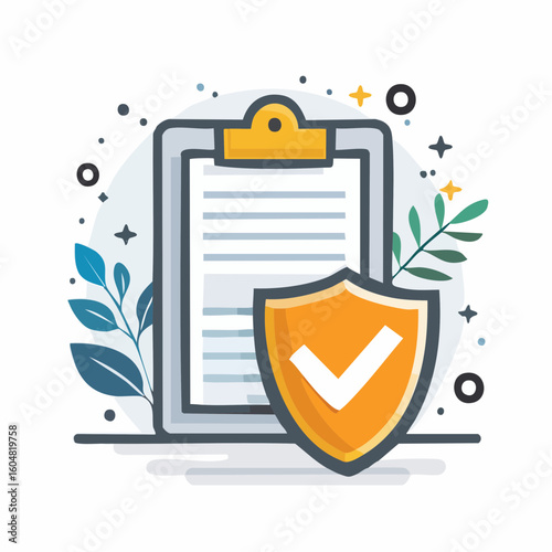 Secured Documentation: A stylized illustration depicts a clipboard and shield, signifying protection and legal documents, with a sense of trust and assurance.