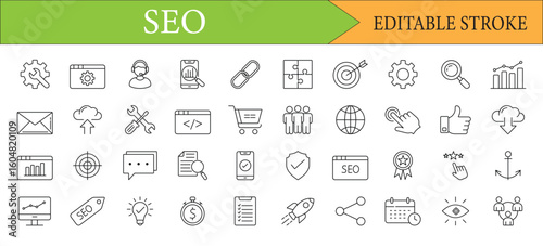 SEO and Digital Marketing Line Icons Editable Stroke Vector Set