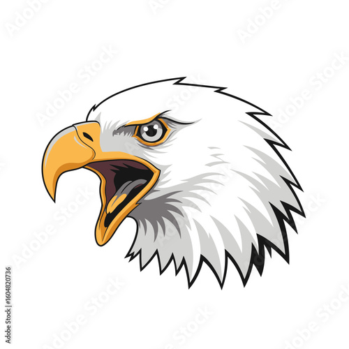 Fierce Eagle Head with Open Beak Showing Sharp Yellow Beak