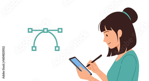 Woman Using Digital Stylus on Tablet for Graphic Design