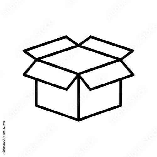 Open cardboard box icon design in simple line art style  