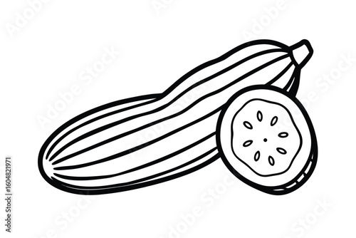 Zucchini Sliced And Whole White Background