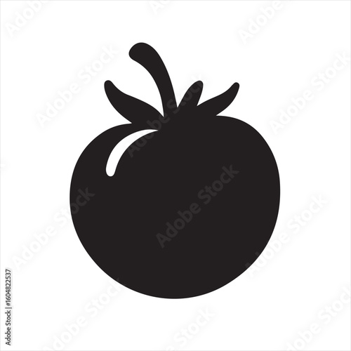 Silhouette Style Vector Tomato Logo Icon – Minimalist Vegetable Graphic for Organic Farm Branding, Fresh Produce Market, Vegan Food Packaging, Culinary Design, and Healthy Natural Food Business Themes