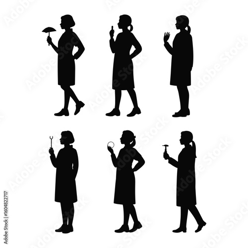 Wallpaper Mural Silhouette symbol collection of women in healthcare with lab coat, mask, and medical tools in vector style Torontodigital.ca