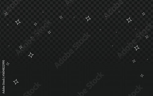 Scattered white sparkle and glitter effects on a transparent background, perfect for elegant overlays, magical designs, and festive enhancements.