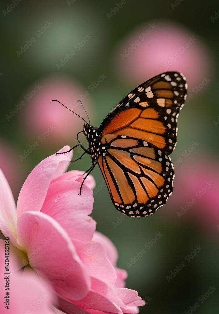 Fototapeta premium Monarch Butterfly on Pink Flower with Soft Background