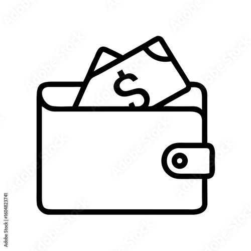 Wallet with money inside in simple line icon style  