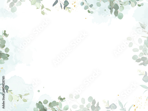 Wallpaper Mural Herbal eucalyptus and gold vector banner frame. Hand painted branches, leaves on white background. Greenery wedding simple minimalist invitation. Watercolor card.All elements are isolated and editable Torontodigital.ca