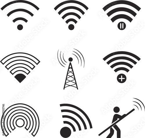 Bundle of unique wi fi icons silhouette