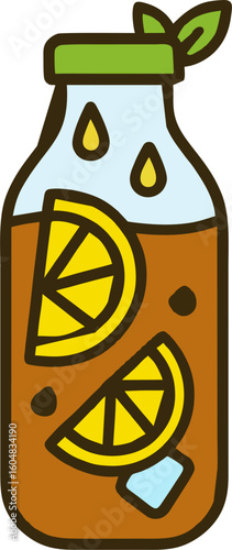 Bottled Iced Tea with Lemon and Mint Leaves