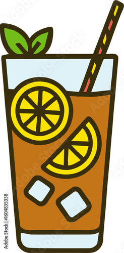 Refreshing Iced Tea with Lemon, Mint, and Striped Straw