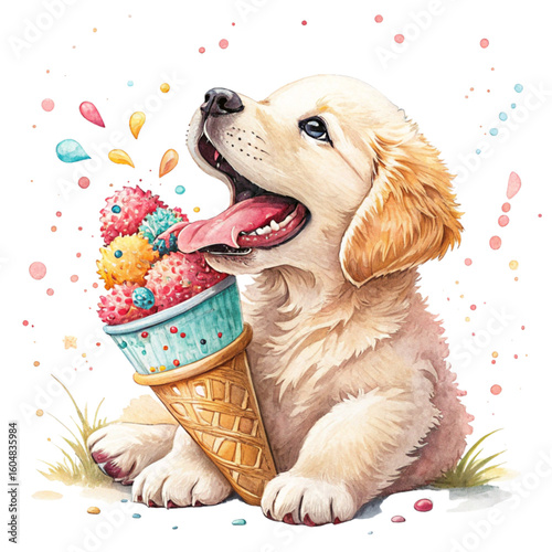  Puppy Enjoying A Delicious Ice Cream Cone