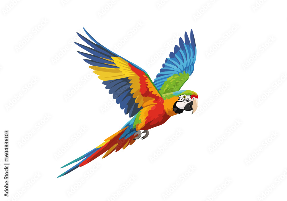 Fototapeta premium Colorful Macaw Parrot in Flight with Vibrant Feather Display.