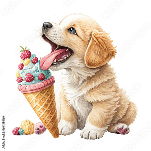  Puppy Enjoying A Delicious Ice Cream Cone