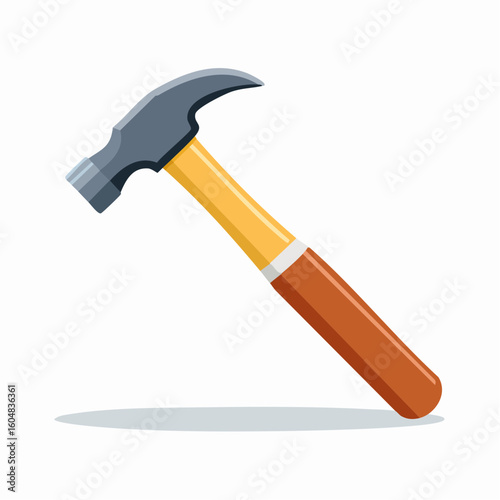 Claw Hammer with Brown Wooden Handle on White Background