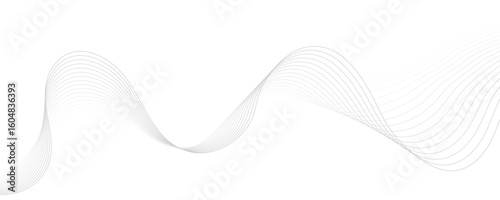 Gray wave curve lines abstract background with flowing particles. Digital energy waves technology concept. Modern backdrop design for business, presentation, banner.