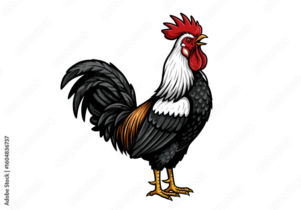 Fototapeta premium Vibrant Rooster in Bold Graphic Style with Crested Head.