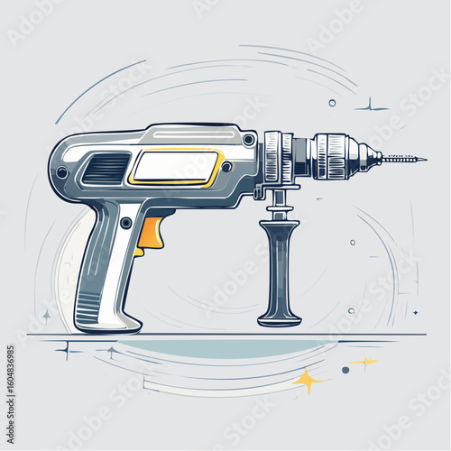 Grey and Yellow Electric Drill Illustration
