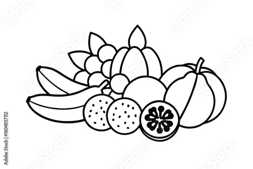 Set Of Fruits Flat Hand Drawn Tropical Fruits