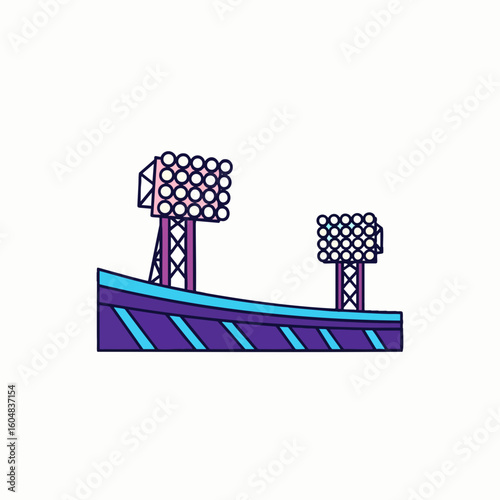 Stadium floodlights and bleachers vector illustration