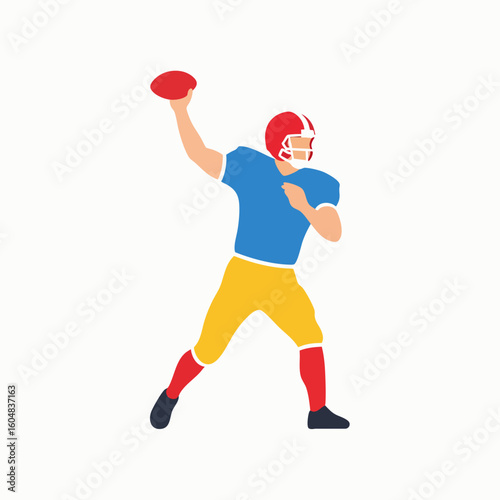 American Football Player Throwing Ball Flat Vector Illustration