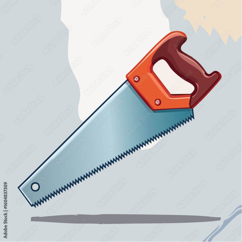 Naklejka premium Hand Saw with Red Handle on Gray Background