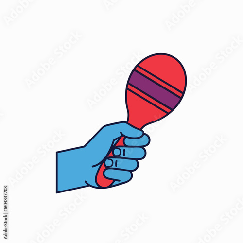 Hand holding maraca musical instrument cartoon style