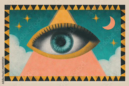 Wallpaper Mural Surreal tarot card featuring an eye illustration in a dreamy retro style Torontodigital.ca