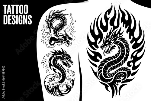 Eternal Bloom Skull" tattoo, rose tattoo, eternal bloom, gothic art,  Dragon tattoo vector bundle