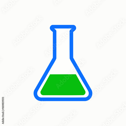Science laboratory flask icon with green liquid