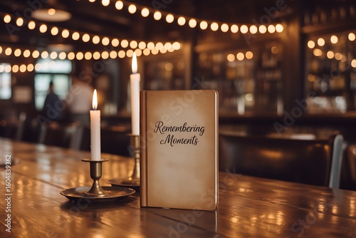 An Old Journal Illuminated by Candlelight in a Cozy Bar