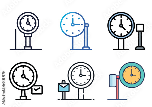Various Styles of Round Face Clocks and Time Management Icons