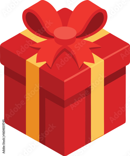 Vibrant red gift box with golden ribbon isometric vector