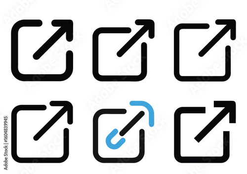 Set of simple external link icon vector with rounded corners and arrows