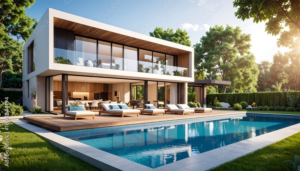 Obraz premium Modern house with pool and patio