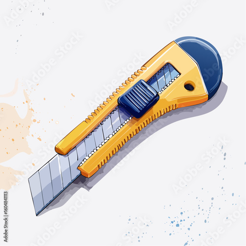 Yellow and Blue Plastic Utility Knife on White Background