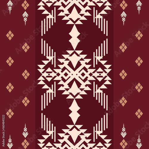 Geometric seamless pattern shades of Reddish brown.Native American tribal fabric. Suitable for textile, rugs, cards, tiles, picture books. boho indian ornament design vector for woven textile printing