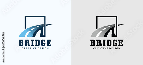 Modern bridge logo vector design in box symbol, creative illustration