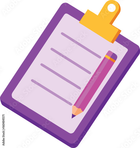 Purple clipboard with pink pencil and checklist
