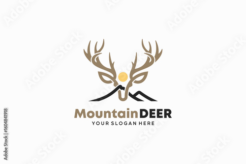 Abstract deer head logo vector design with creative mountain symbol
