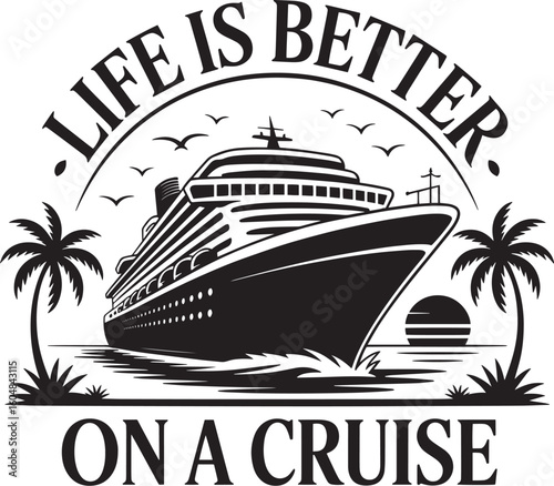 Cruise Ship Vacation Badge Bundle with Fun Travel Quotes – Black and White Vector Set