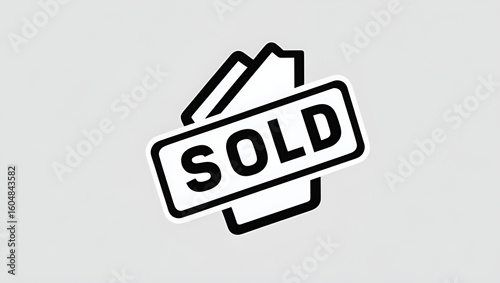 Sold Vector Icon – Flat Style Stamp on House, Tag, or Box with Bold Outline