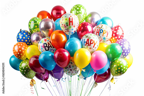 A colorful bunch of balloons with happy birthday on a transparent background perfect for festive events